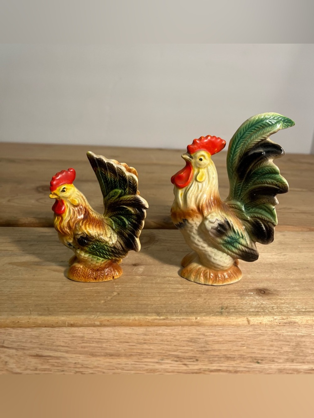 Vintage Rooster and Hen Salt Pepper Shakers Farmhouse Kitsch Country Kitchen